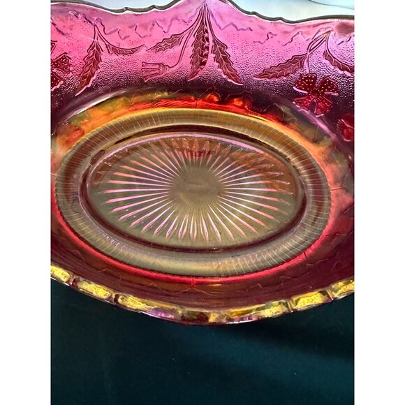 VINTAGE Delaware US GLASS Pink Rose Stain Fruit BANANA Bowl Gold Accent ANTIQUE - Picture 16 of 16